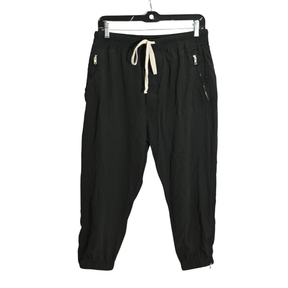 Rick Owens Black Cropped Joggers with Zipper Pockets, Elastic Waist & Drawstring